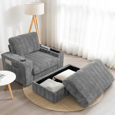 GDFStudio David 42" Indoor Reclining Sleeper Chaise Lounge with Storage Ottoman, Gray