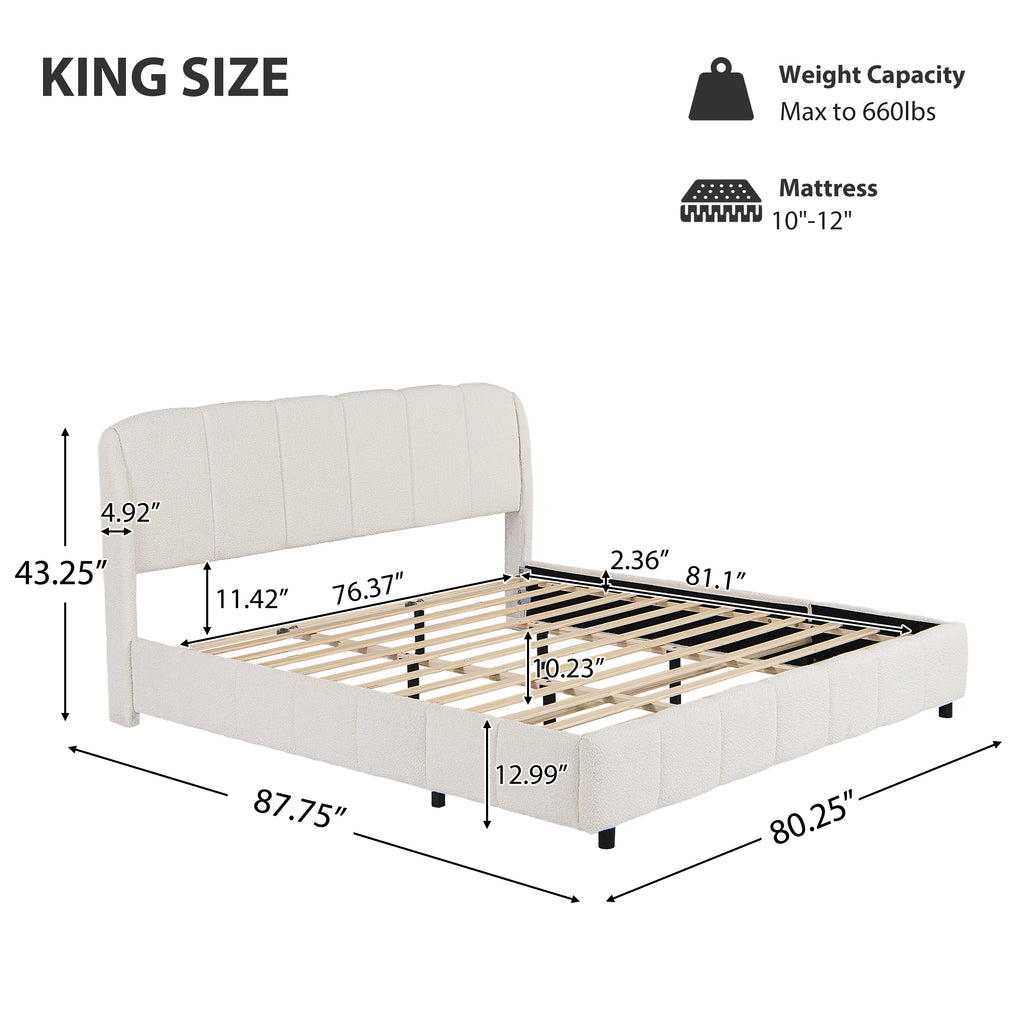 Christopher Knight Home Boucle Upholstered Platform Bed with Rounded Headboard & Sturdy Frame, King