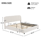 Christopher Knight Home Boucle Upholstered Platform Bed with Rounded Headboard & Sturdy Frame, King