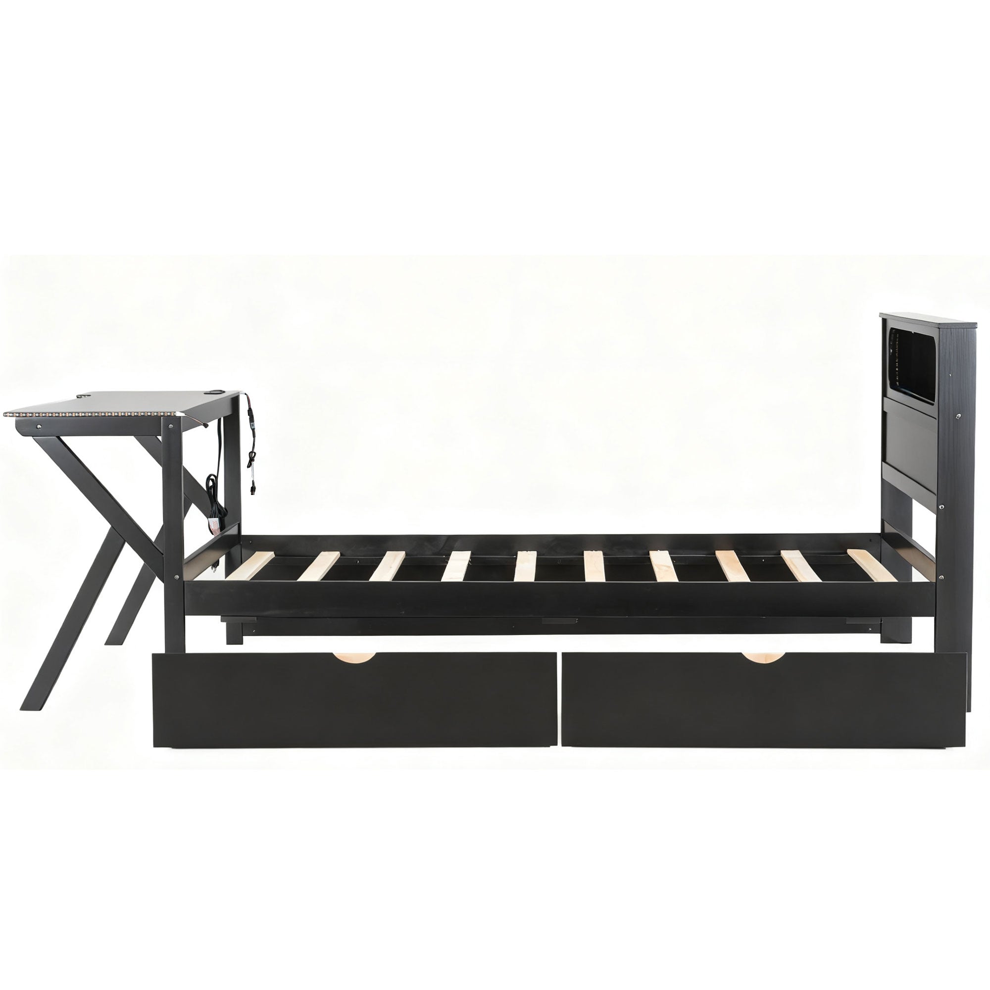 GDF Studio LED Platform Bed with Storage Drawers, USB Charging Station & Metal Frame