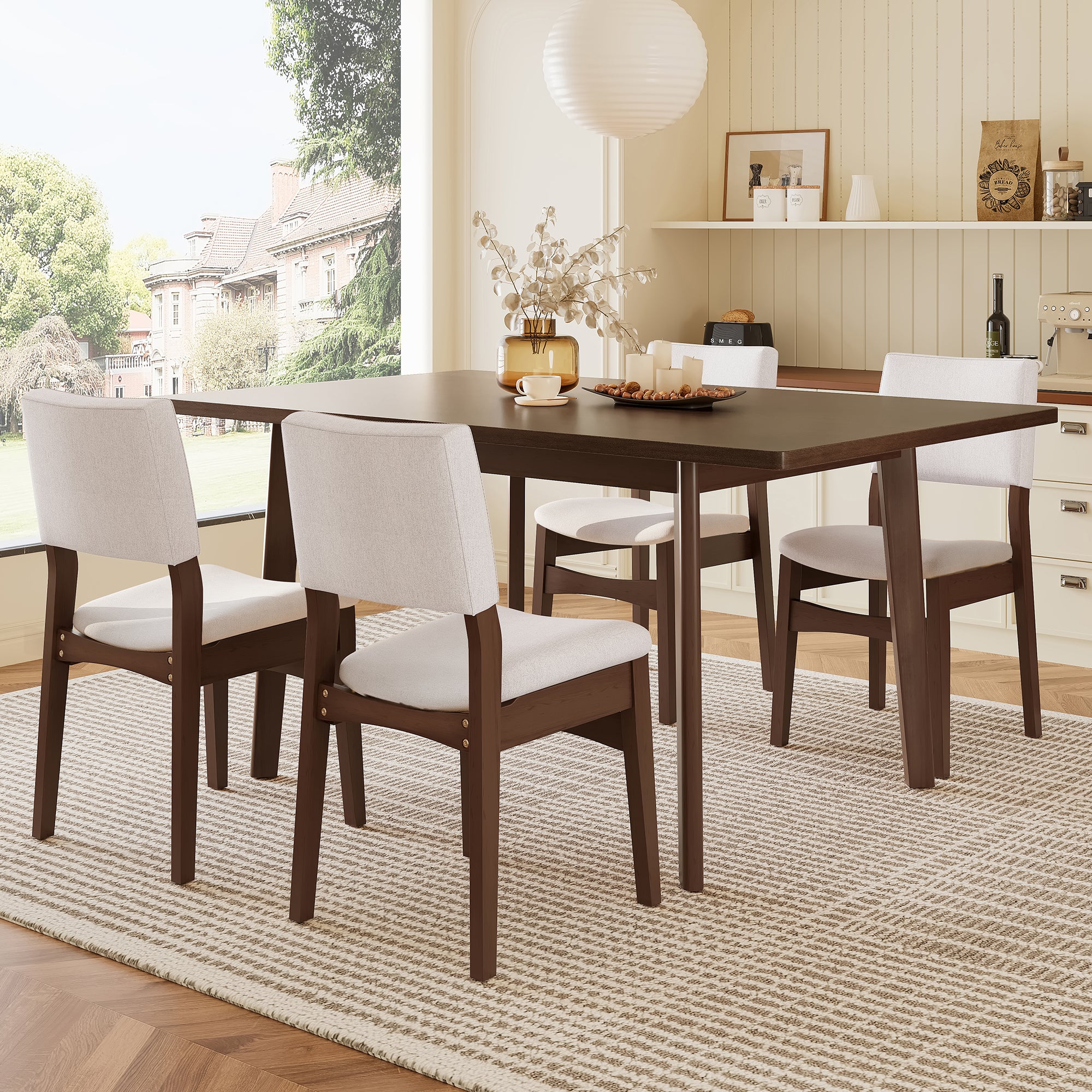 GDF Studio 5-Piece Dining Table Set with Stackable Chairs, Wood Kitchen Table Set for 4