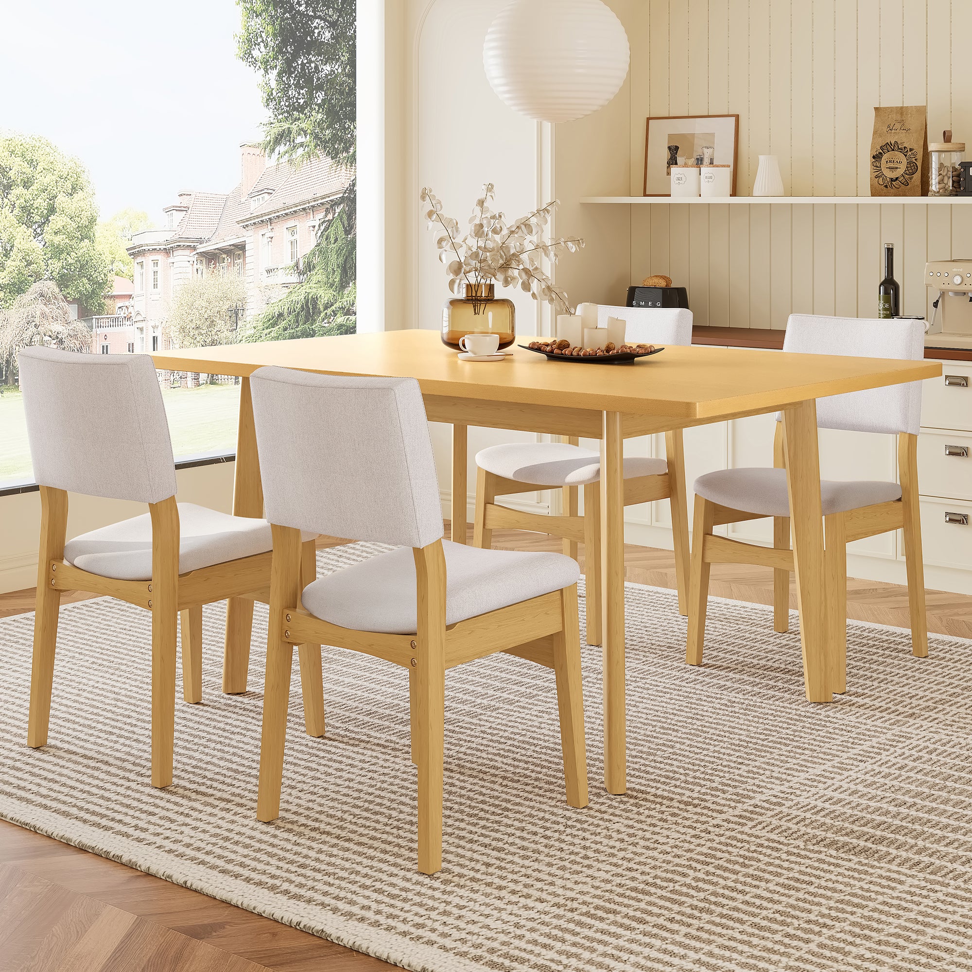 GDF Studio 5-Piece Dining Table Set with Stackable Chairs, Wood Kitchen Table Set for 4