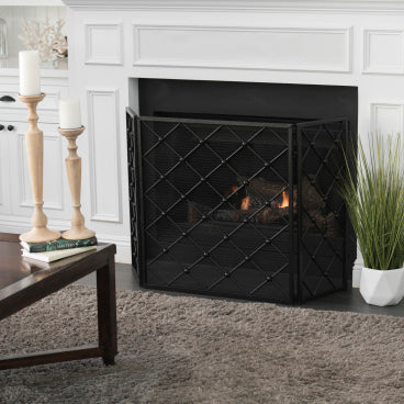 Christopher Knight Home Chelsey Modern Iron 3 Panel Fireplace Screen, Black