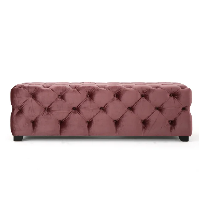 Christopher Knight Home Modern Velvet Ottoman Bench with Button-Tufted Diamond Stitch – Glam Entryway & Living Room Seating