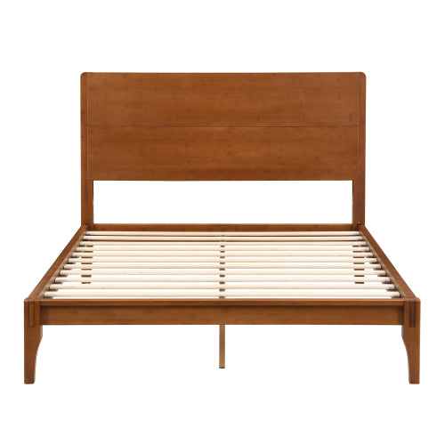 GDFStudio Ruby Mid-Century Modern Bamboo Wood Platform Bed with Wood Slat Metal Support, Full Size, Brown