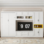 Twin Size Murphy Bed with TV Stand, Storage Drawers & Cabinets, Space-Saving Wall Bed for Small Rooms