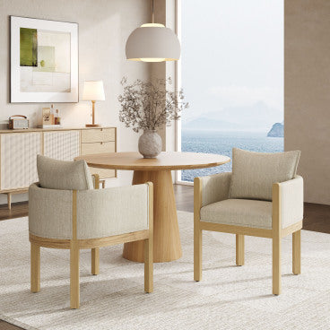 Christopher Knight Home Keera Modern Rubberwood Linen Upholstered Armchairs (Set of 4), Beige/Natural