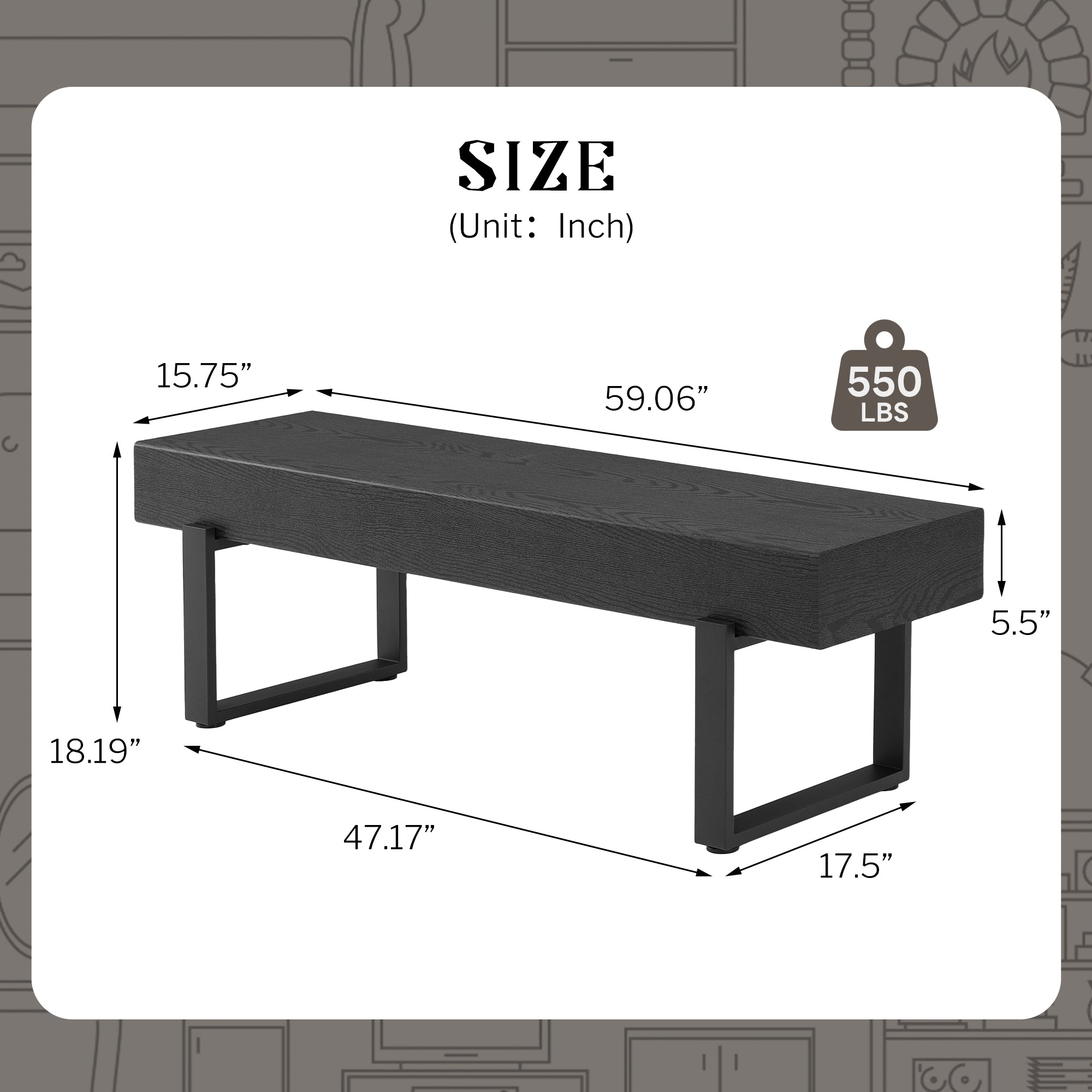 Modern Black Entryway Bench with Metal Legs, MDF Seat Shoe Bench for Bedroom, Dining Room & Hallway