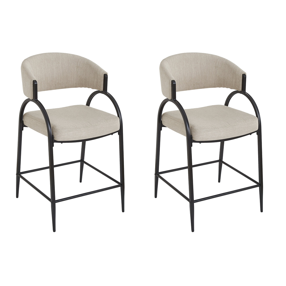 Christopher Knight Home Winslow Modern Metal Upholstered Counter Stools with Curved Backrest (Set of 2), Beige/Black