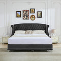 Christopher Knight Home Modern Velvet Wingback Tufted Platform Bed with Nailhead Trim and Silver Legs