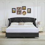 Christopher Knight Home Modern Velvet Wingback Tufted Platform Bed with Nailhead Trim and Silver Legs