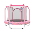 GDFStudio Benedict Kids 55  Round Metal Frame Trampoline Enclosure with Basketball Hoop, Pink