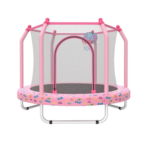 GDFStudio Benedict Kids 55  Round Metal Frame Trampoline Enclosure with Basketball Hoop, Pink
