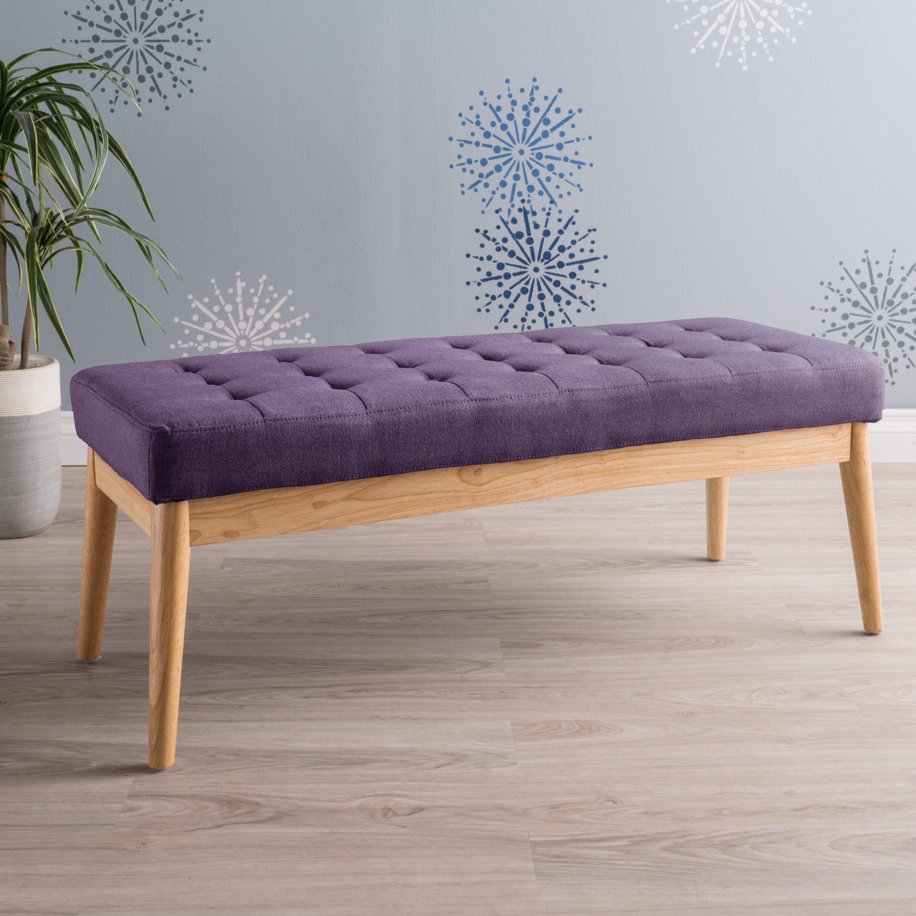 Christopher Knight Home Mid-Century Modern Tufted Upholstered Bench with Birch Wood Legs