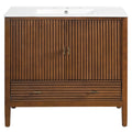 Christopher Knight Home Fali 36'' Mid-Century Modern Bathroom Vanity with Ceramic Sink, 2 Doors and 1 Drawer, Walnut