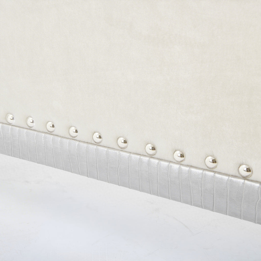 Christopher Knight Home Modern Velvet Wingback Tufted Platform Bed with Nailhead Trim and Silver Legs