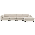 GDFStudio Lucas Modern 130" Chenille L-Shaped Modular Sectional Sofa with Ottoman, DUAL-PORT CHARGING and Folding Table, Beige