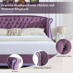 Christopher Knight Home Modern Velvet Wingback Tufted Platform Bed with Nailhead Trim and Silver Legs