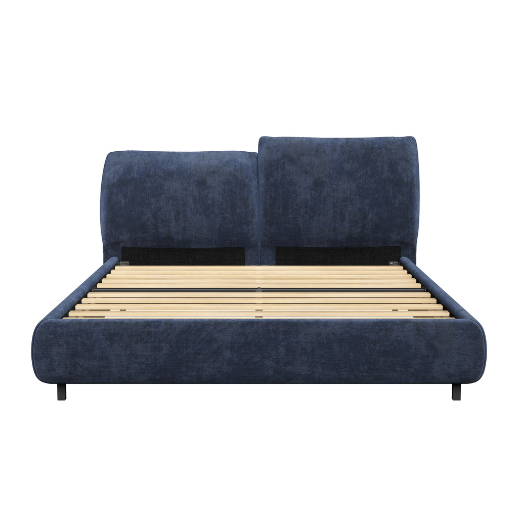 Christopher Knight Home Modern Fabric Upholstered Bed with Adjustable Cushion Headboard & Wood Slat Support