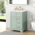 GDFStudio Laurel Modern 24" Wood Bathroom Vanity with Ceramic Sink, 3 Drawers and 2-Tire Door Storage Rack, Green
