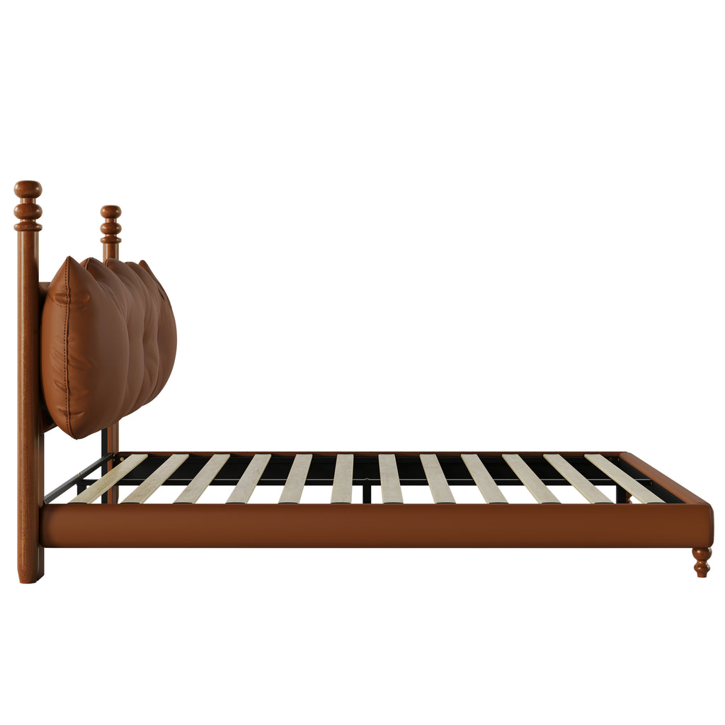 Christopher Knight Home Vintage Wood-Post Faux Leather Platform Bed with Button Headboard & Strong Support Frame