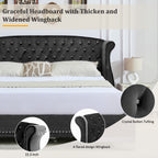 Christopher Knight Home Modern Velvet Wingback Tufted Platform Bed with Nailhead Trim and Silver Legs