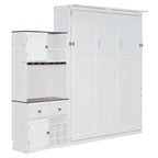 Queen Size Murphy Bed with Storage, Wine Rack & LED Lights – Space-Saving Wall Bed with Cabinets & Shelves for Modern Apartments