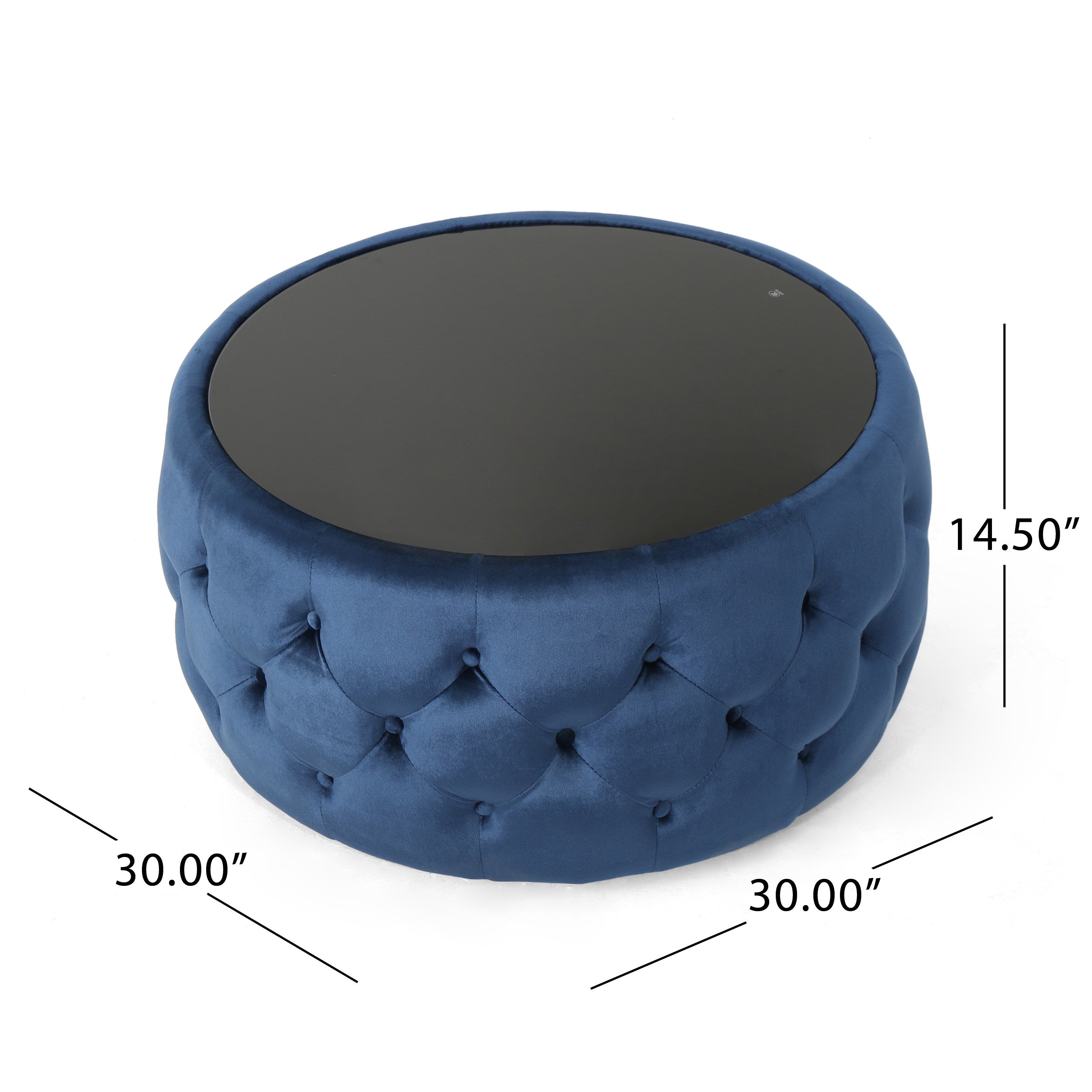 Christopher Knight Home Velvet Round Tufted Ottoman with Tempered Glass Top – Modern Glam Accent