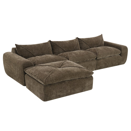 GDFStudio Milo Modern 116" Chenille Fully Compressed Modular Sofa with High-Density Foam and Ottoman, Brown
