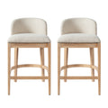 Christopher Knight Home Sabrina Farmhouse Rubberwood Upholstered Counter Stools with Curved Backrest (Set of 2), Natural/Beige
