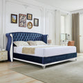 Christopher Knight Home Modern Velvet Wingback Tufted Platform Bed with Nailhead Trim and Silver Legs