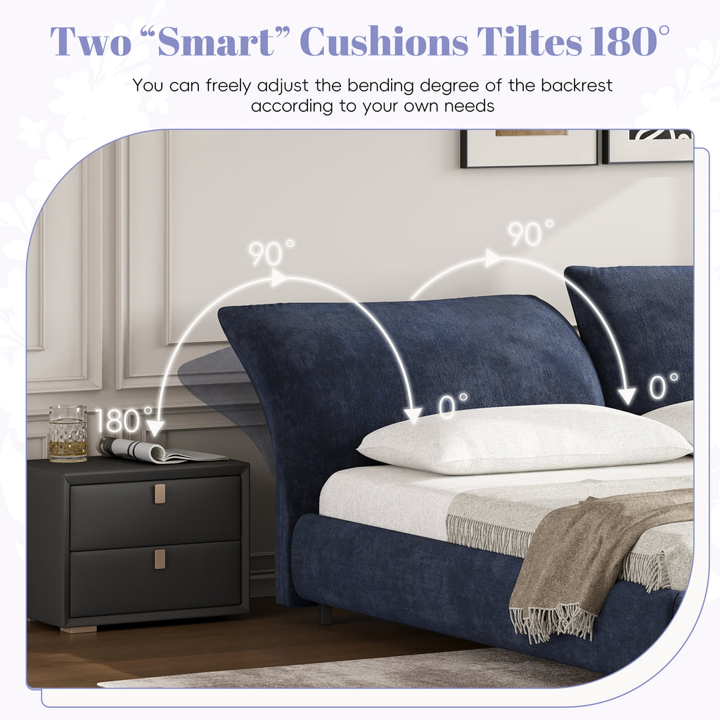 Christopher Knight Home Modern Fabric Upholstered Bed with Adjustable Cushion Headboard & Wood Slat Support