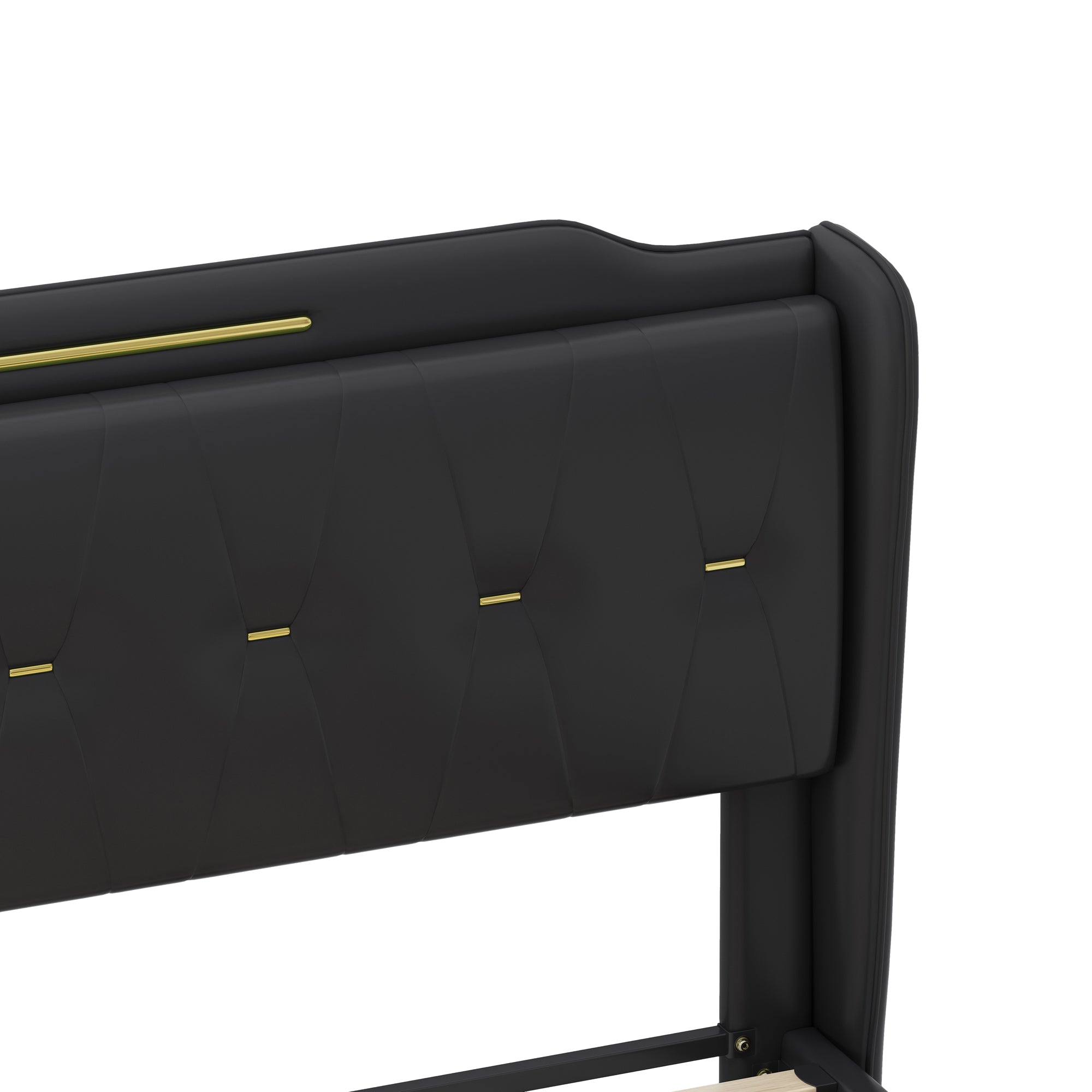 Christopher Knight Home Modern Faux Leather Platform Bed with Gold Metal Accents & Sturdy Wood-Metal Frame