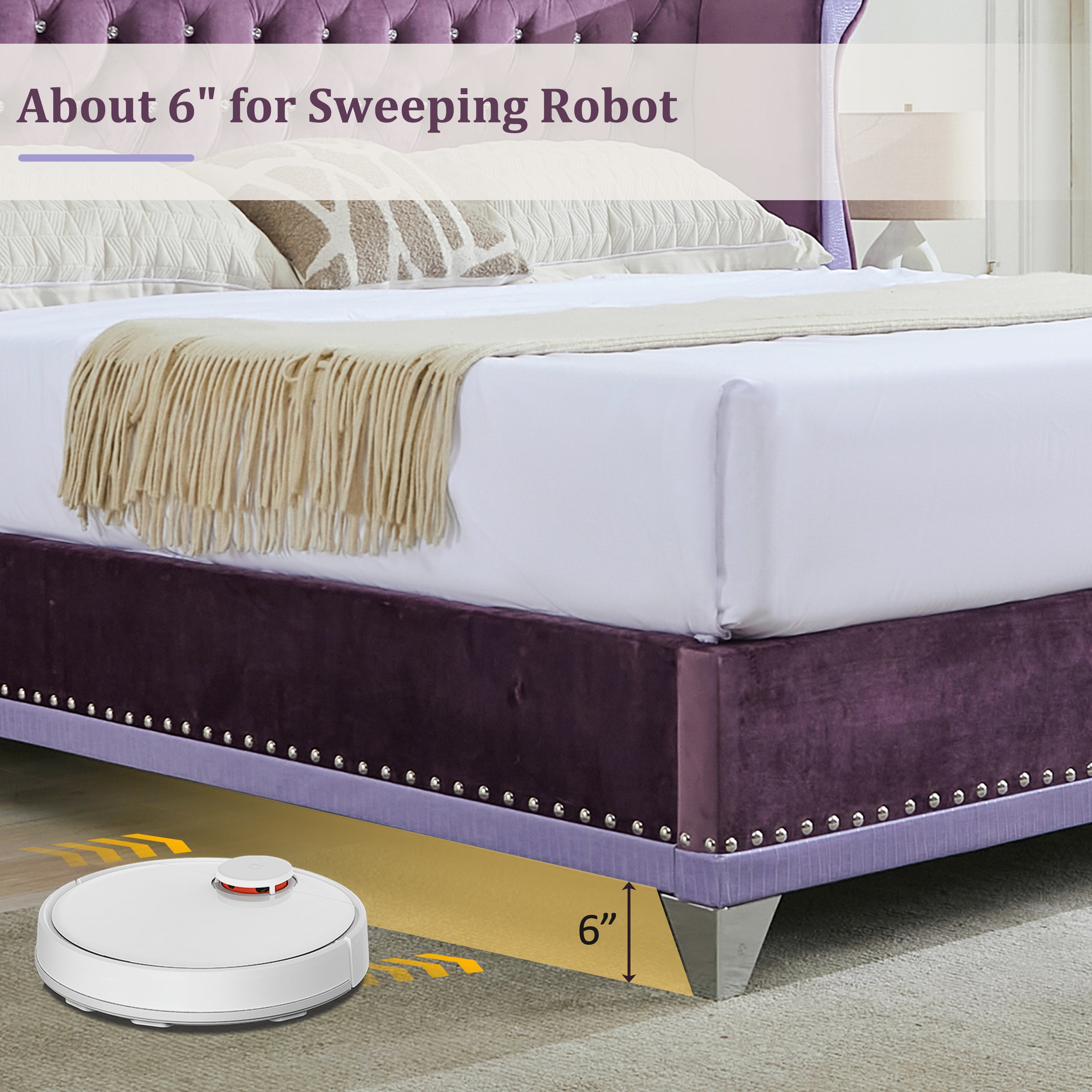 Christopher Knight Home Modern Velvet Wingback Tufted Platform Bed with Nailhead Trim and Silver Legs