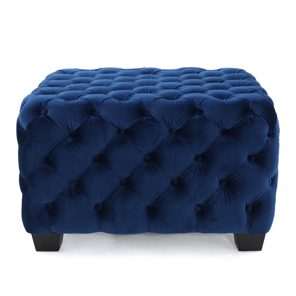 Modern Glam Velvet Ottoman – Button-Tufted Diamond Stitch, Coffee Table & Extra Seating, 29” Square