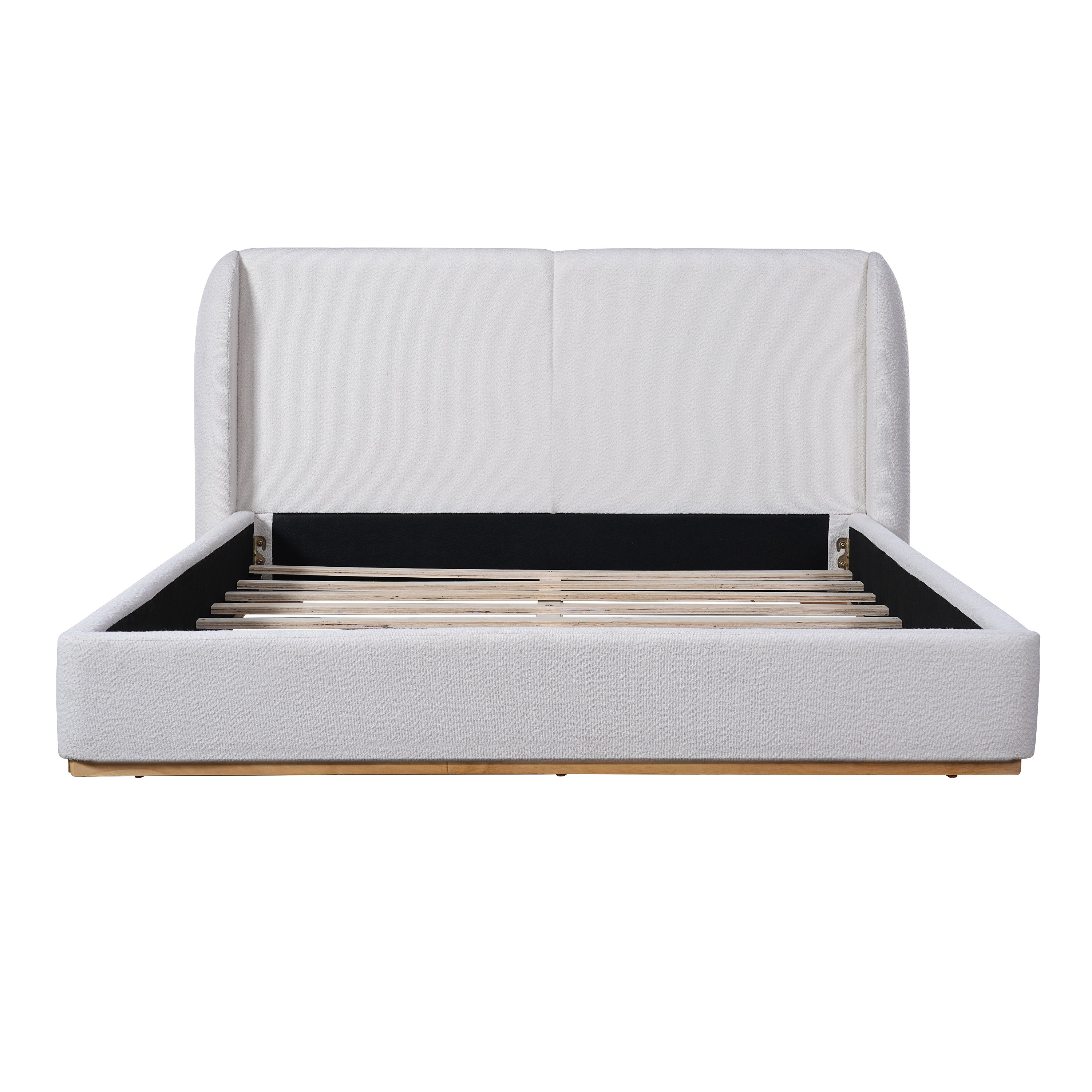 Christopher Knight Home Modern Boucle Upholstered Platform Bed with Solid Wood Base & Wingback Headboard