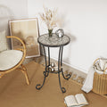 Christopher Knight Home Jaxon Patio Iron and Ceramic Tile Accent Table with Shelf, Colorful/ Black