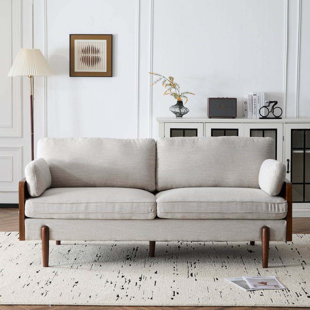 Mid-Century Modern Sofa 71.75" with Wood Sides & Slim Track Arms – Plush Living Room Couch