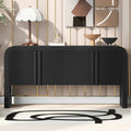 GDFStudio James 62.2" Wave-Pattern Console Table with 4 Doors and Adjustable Shelf, Black