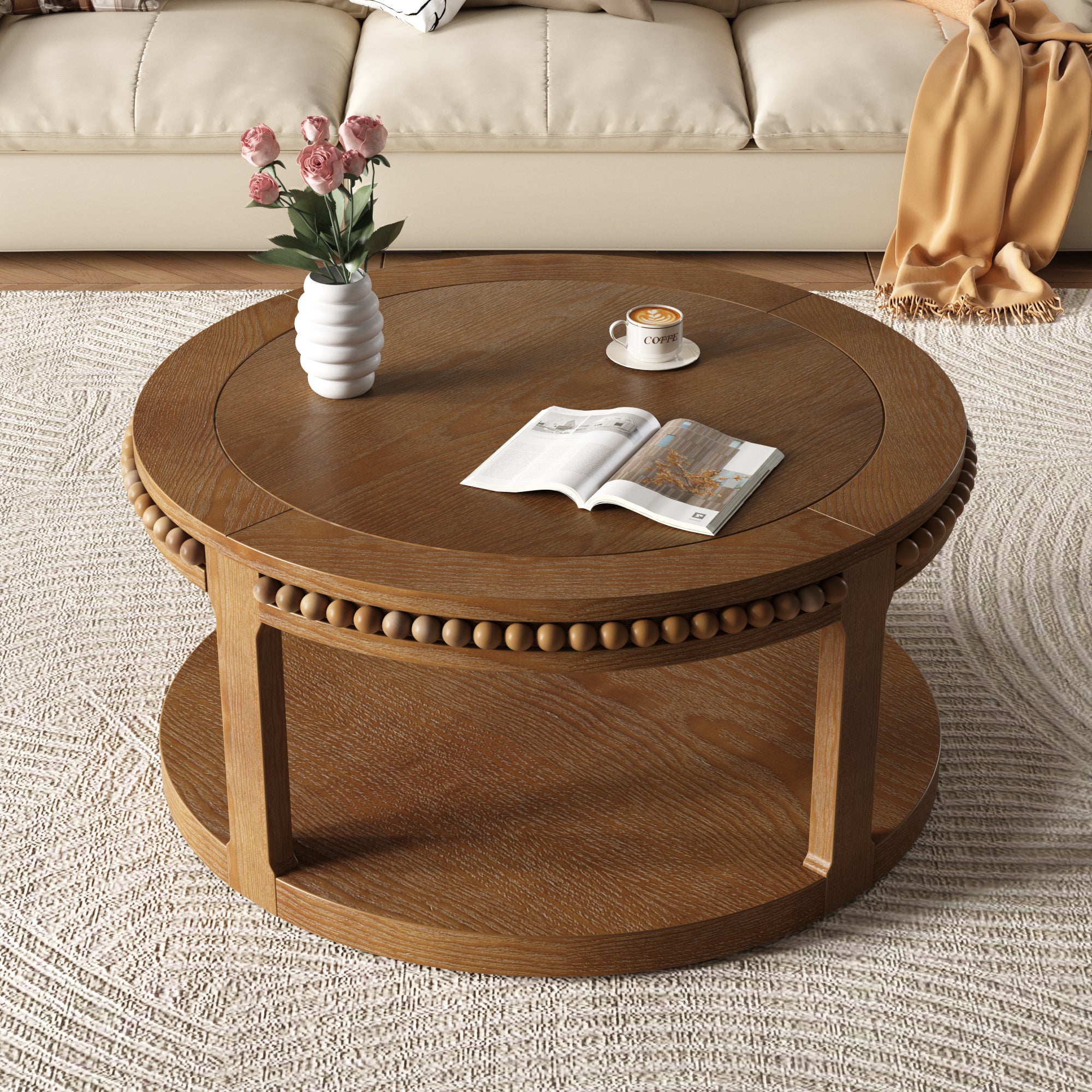 GDFStudio Chiori Modern 2-Tier Wooden 31" Round Coffee Table
