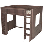 Queen Loft Bed with Storage Cabinets & Bookshelf, Solid Wood Loft Bed with Ladder for Small Bedrooms