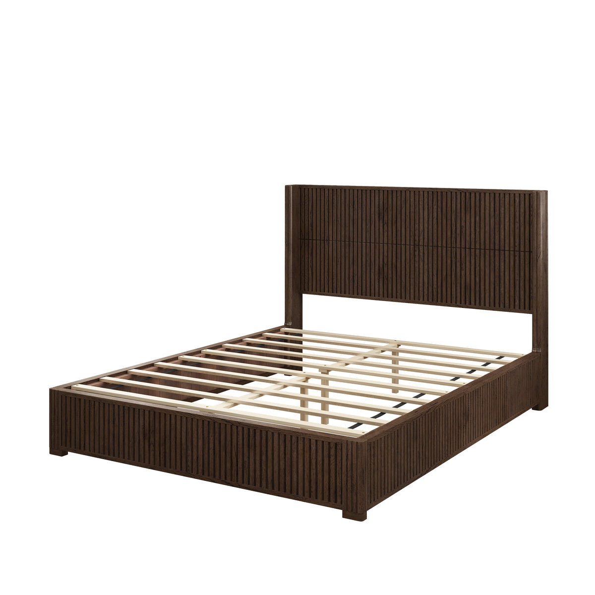 GDFStudio Alderwyn Modern Solid Wood Queen Bed with Headboard,Walnut