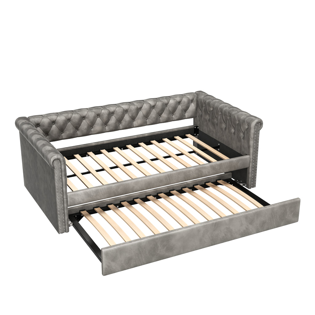 Christopher Knight Home Upholstered Velvet Daybed with Pull-Out Trundle & Tufted Backrest