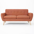 Mid-Century Modern Loveseat with Button-Tufted Waffle Stitch & Tapered Wood Legs ¨C Compact Small-Space Sofa
