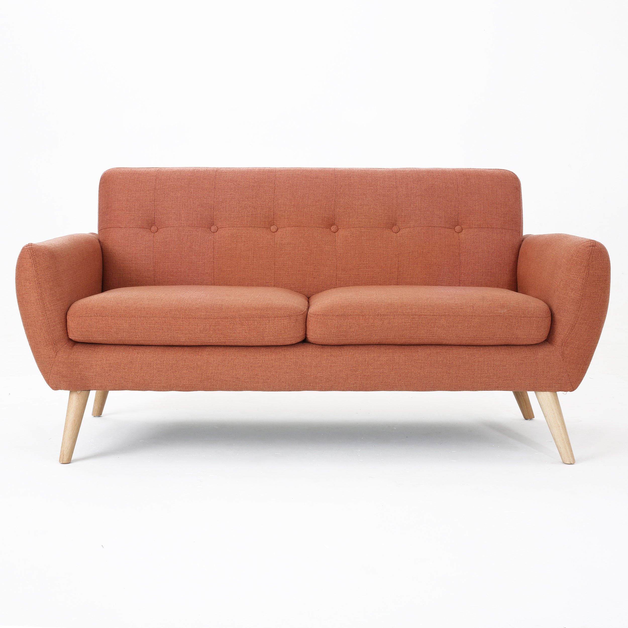 Mid-Century Modern Loveseat with Button-Tufted Waffle Stitch & Tapered Wood Legs – Compact Small-Space Sofa