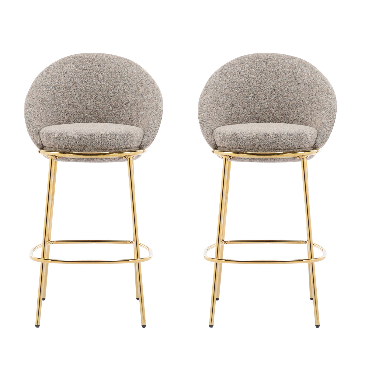 Christopher Knight Home Manlio Indoor Metal Frame Upholstered Barstools with Curved Backrest (Set of 2), Mix Beige/Gold
