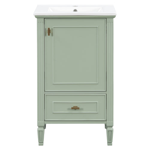 Christopher Knight Home Evelyn Modern Wood Bathroom Vanity with Ceramic Sink and Drawer, Green, 20"