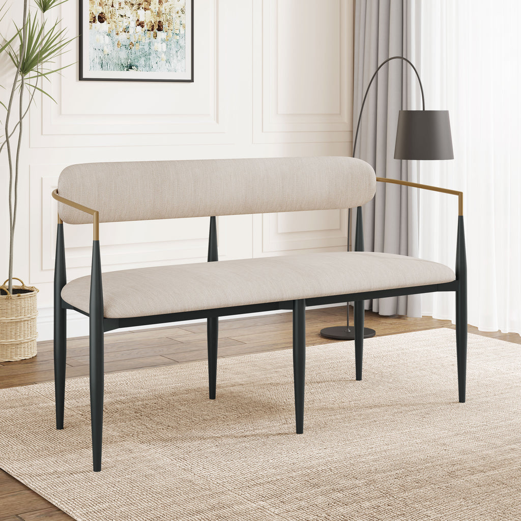 Christopher Knight Home 55-Inch Modern Upholstered Loveseat Settee with Iron Frame & Gold Trim