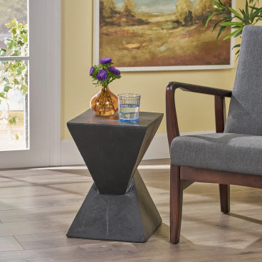Christopher Knight Home Tess Indoor/Outdoor Geometric Lightweight Concrete Accent Table, Black