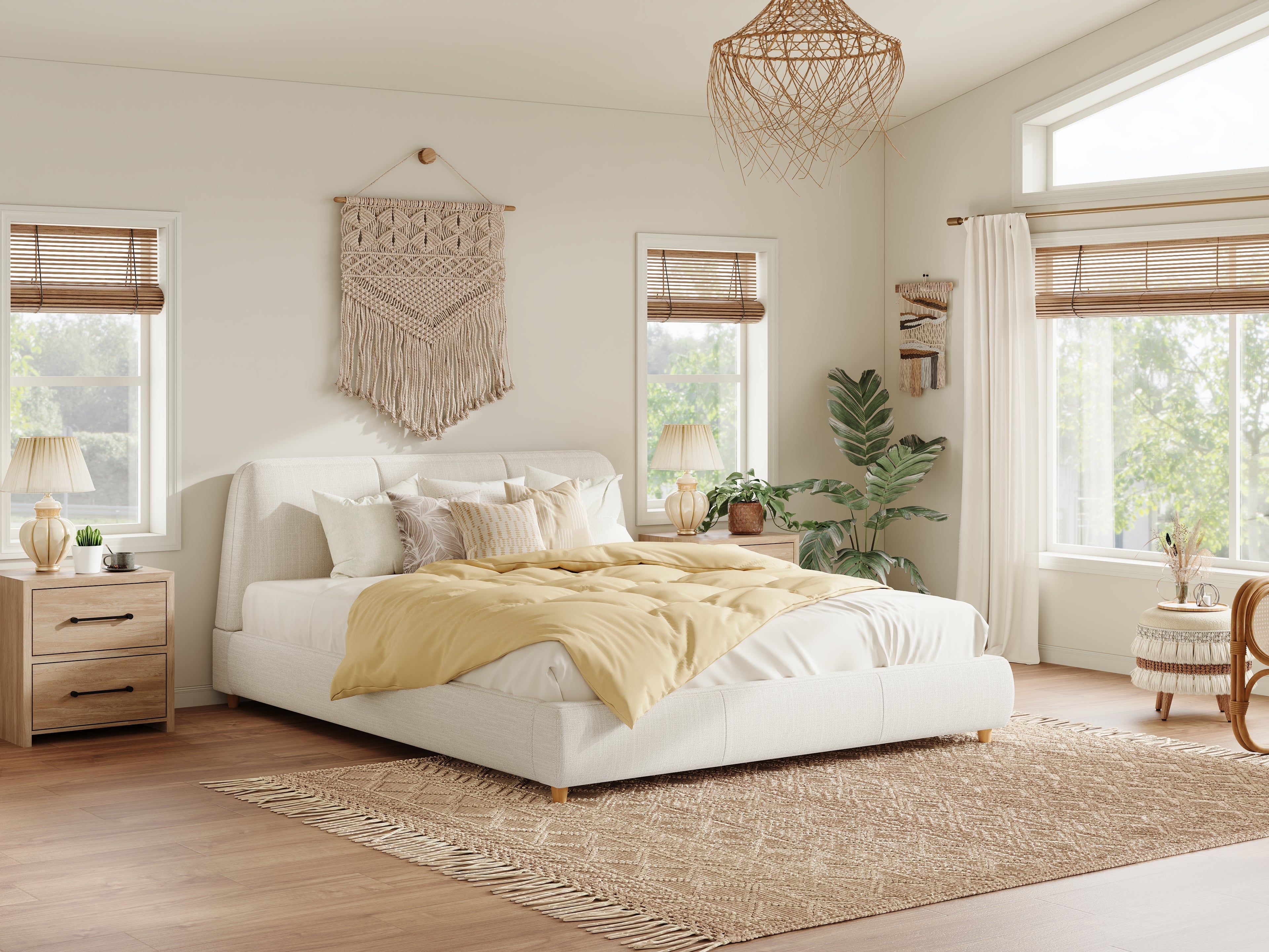 Christopher Knight Home Cotton Linen Upholstered Platform Bed with Solid Wood Legs & Metal Support Frame